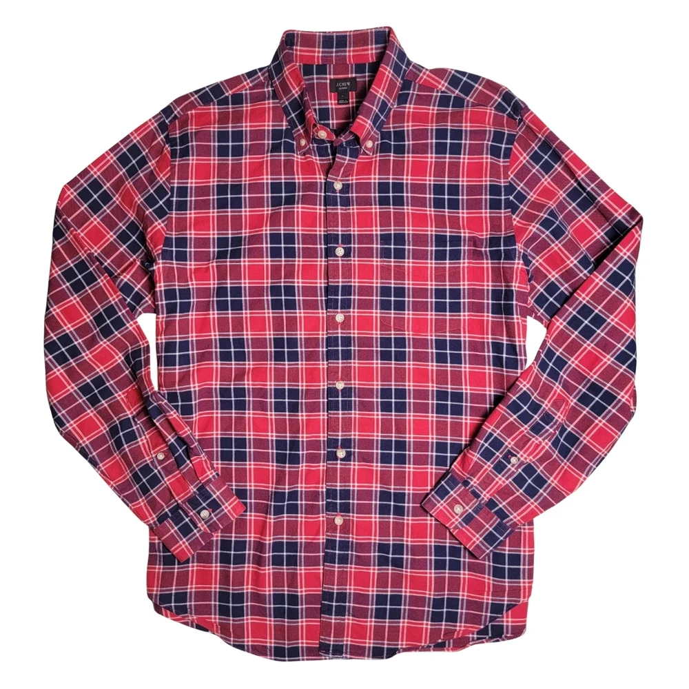 J. Crew Oxford Red & Navy Plaid Button Down L